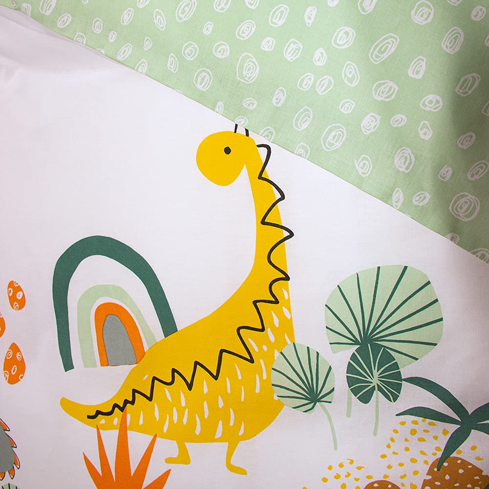 CÔTE DECO Parure da letto per bambini reversibile Dinosauri Jurassik verde, copripiumino 140 x 200 cm + 1 federa 63 x 63 cm, 100% cotone