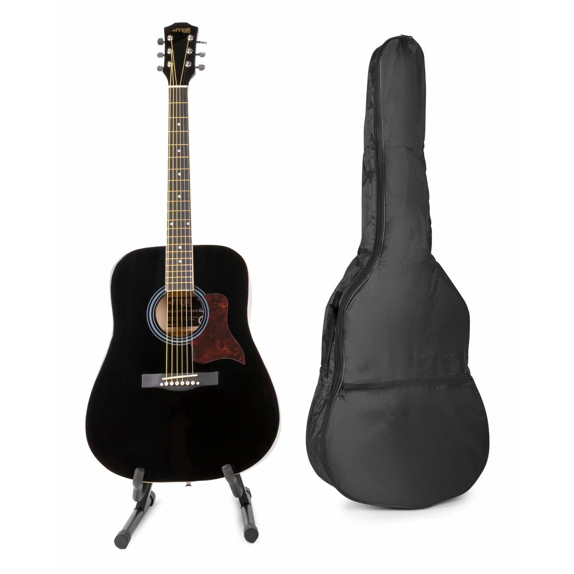 MAX SoloJam Western Kit de Démarrage pour Guitare Acoustique avec Support de Guitare - Noir, Idéal pour Débuter la Guitare