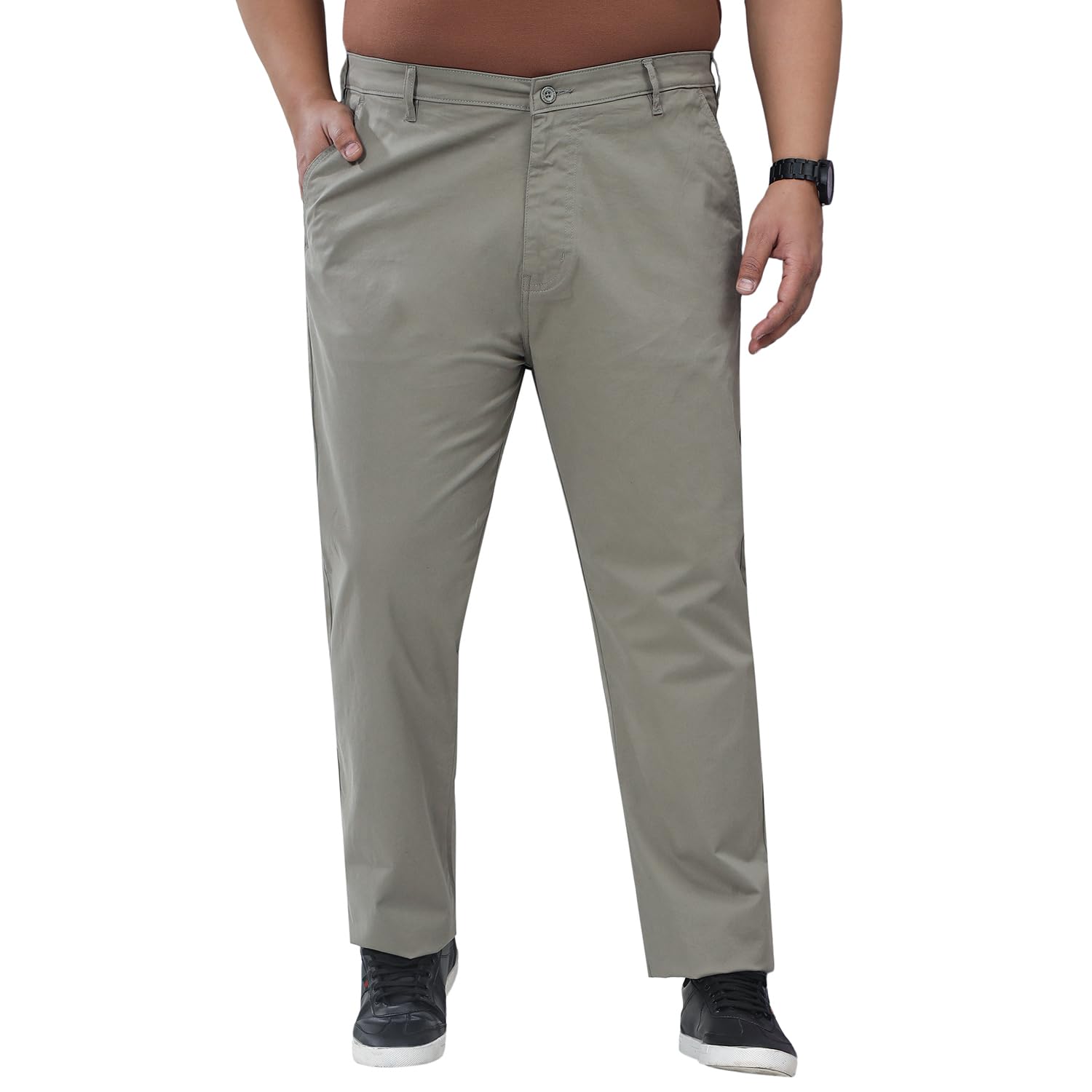 john pride Plus Size Men Regular Fit Mid-Rise Pure Cotton Green Solid Chinos Trouser (JPTR21067_Green)-picture-24