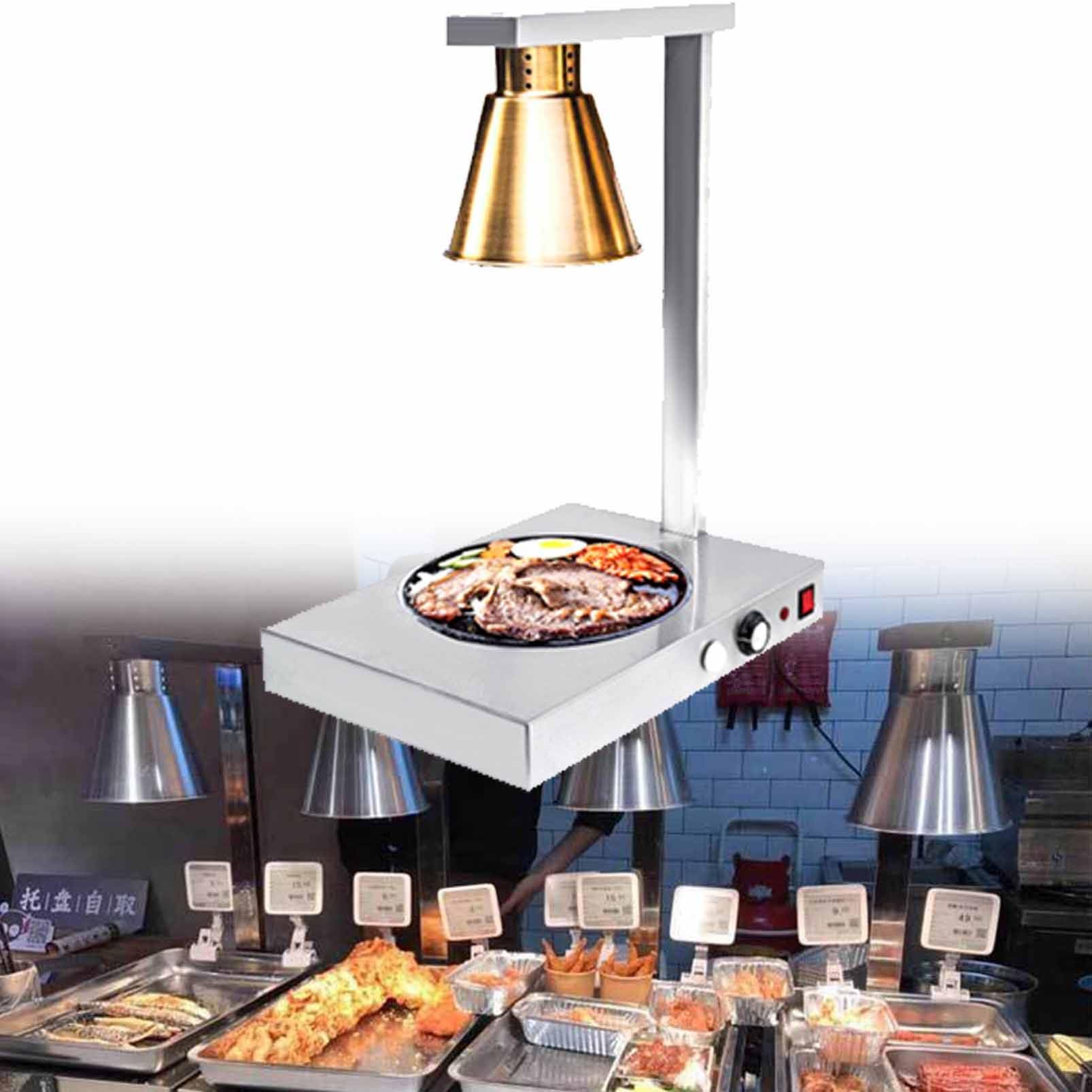 JKJZSALJ Commercial Food Heat Lamp - Electric Warmer For Buffets And Kitchens, Stainless Steel For Home And Business Use,Gold,singlehead