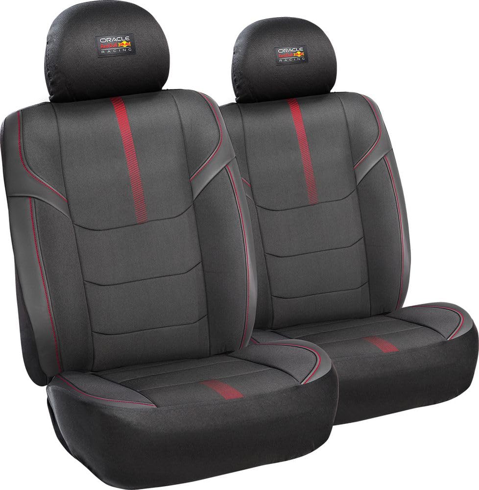 Red Bull Set Coprisedile Powerbar II Nero/​Rosso per auto, confortevole, resistente, facile e veloce da installare (Set anteriore (6 pz))