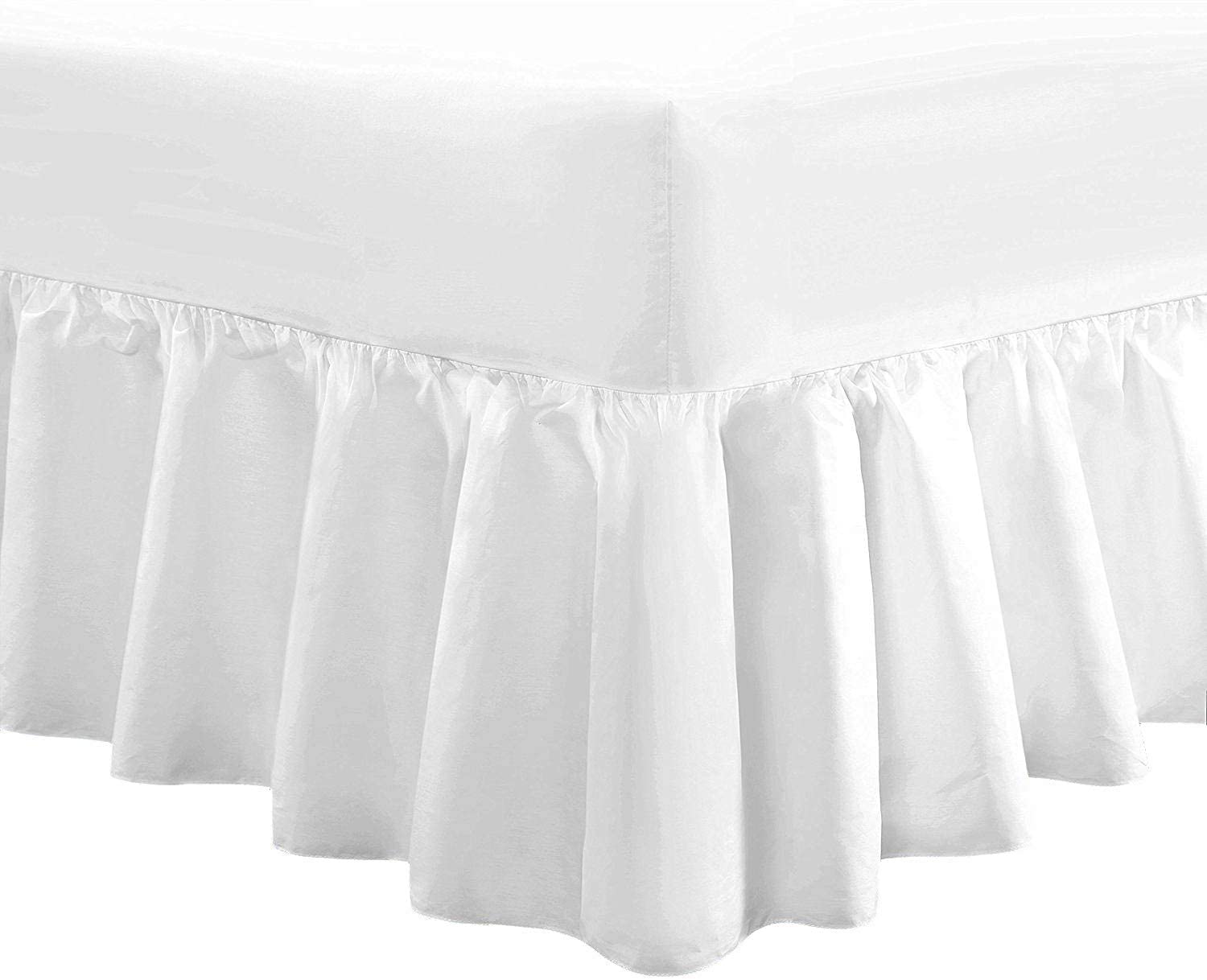 Ocean Nights Luxury Polycotton Fitted Valance Sheet 25cm Box Easy Care Frilled Valance Sheets Single Double King and Super King (White, Super King)
