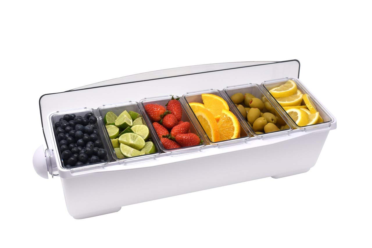 Chabrias Ltd Premium 6 Compartment Condiment Dispenser – Classic White Bar Garnish Tray for Home & Commercial Use, Hygienic Storage, Easy to Clean, Perfect for Garnishes & Condiments