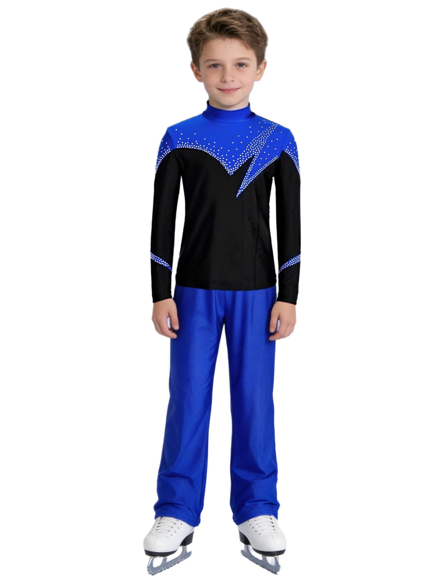Eiskunstlaufanzug Kostüm Kinder Junge Mädchen Langarm Rollkunstlauf Oberteil Strass Glitzer Tanzhemd High Waist Tanzhose Turnhose Gymnastik Trainingsanzug