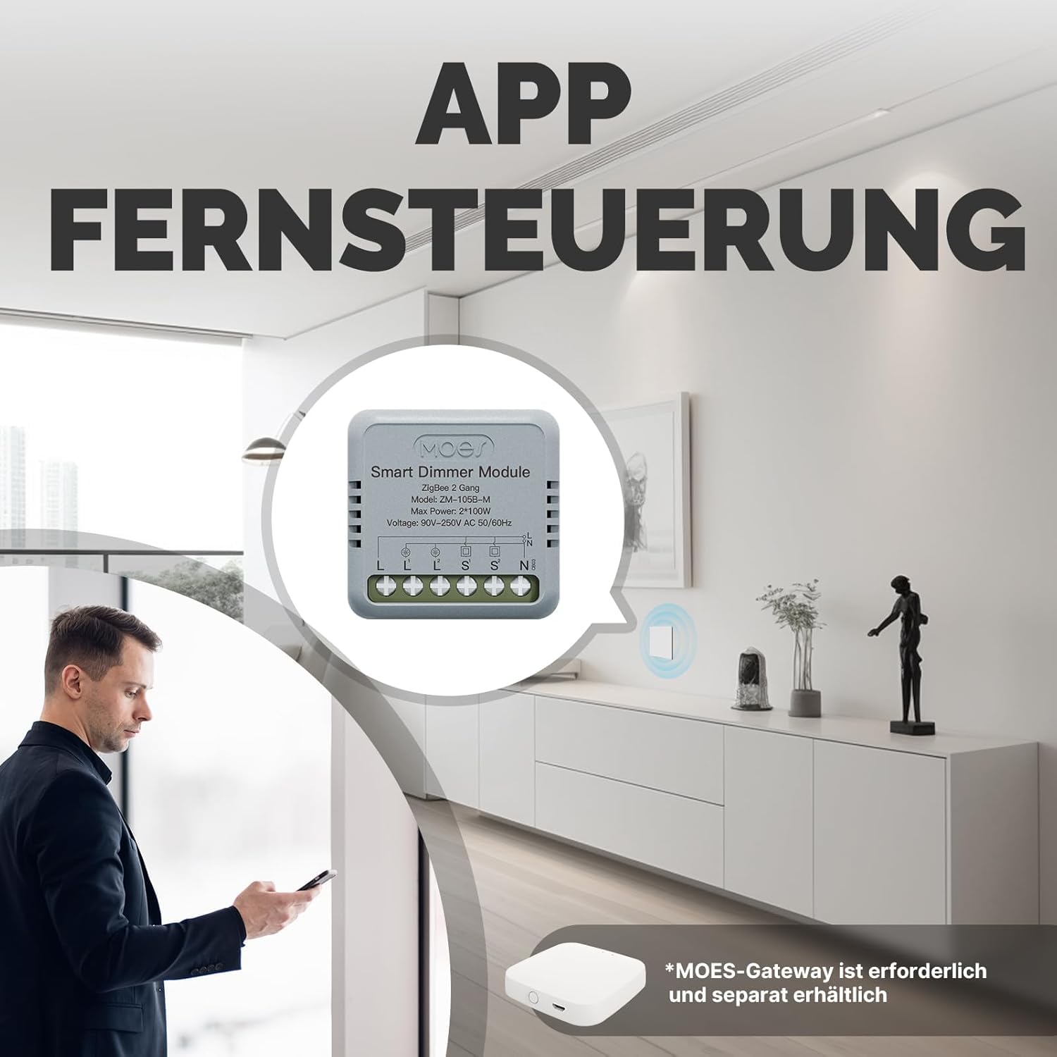 MOES ZigBee Mini Smart Alexa Dimmer Lichtschalter Relais Modul 2 Fach | erfordert MOES ZigBee Gateway,Erfordert Neutralleiter,Kompatibel mit Smart Life Tuya Amazon Alexa Google Home