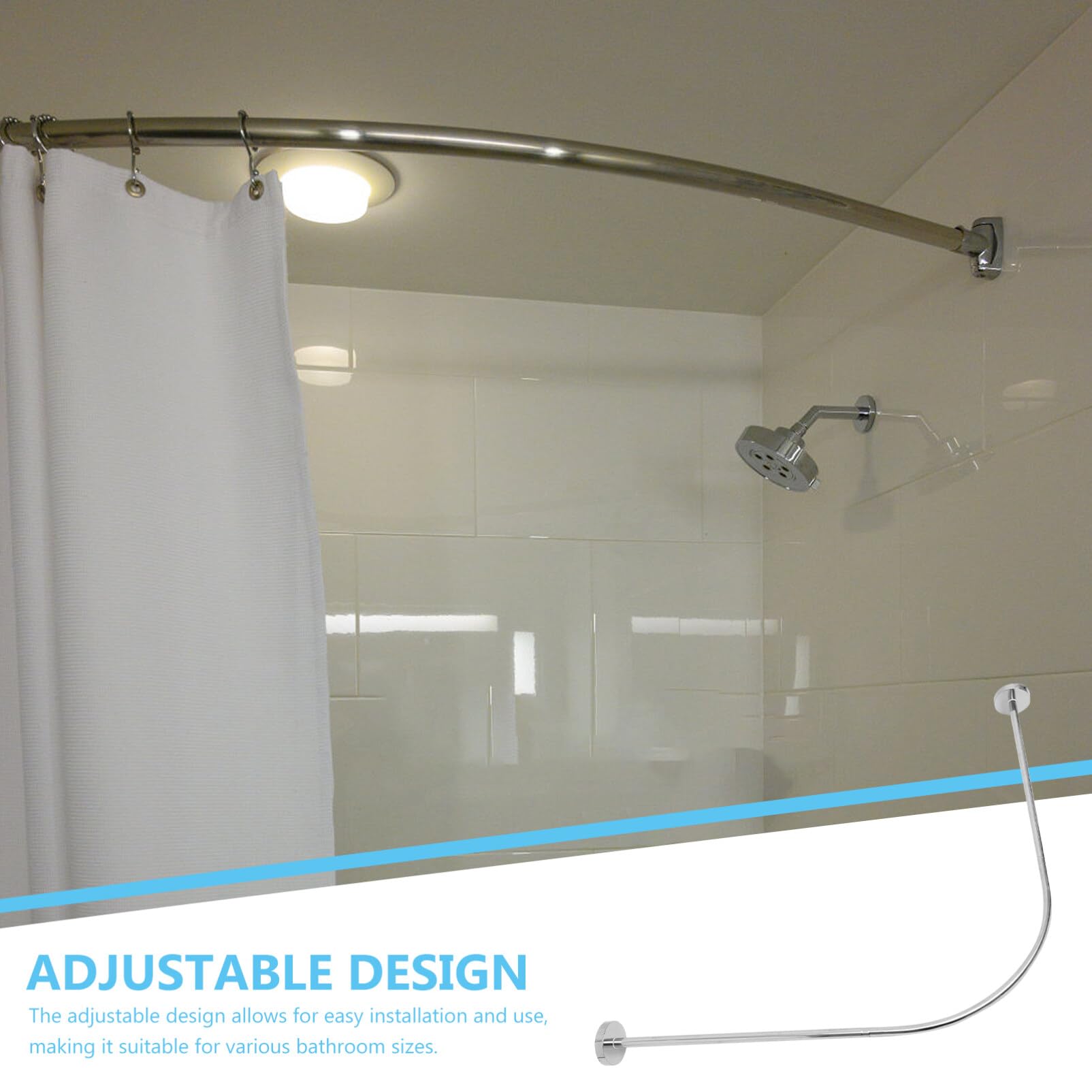 Tringle à Rideau de Bain Arquée U, Lot de 3, Métal | Extensible 110-140cm, Installation sans Perçage, Usage en Angle, Argenté