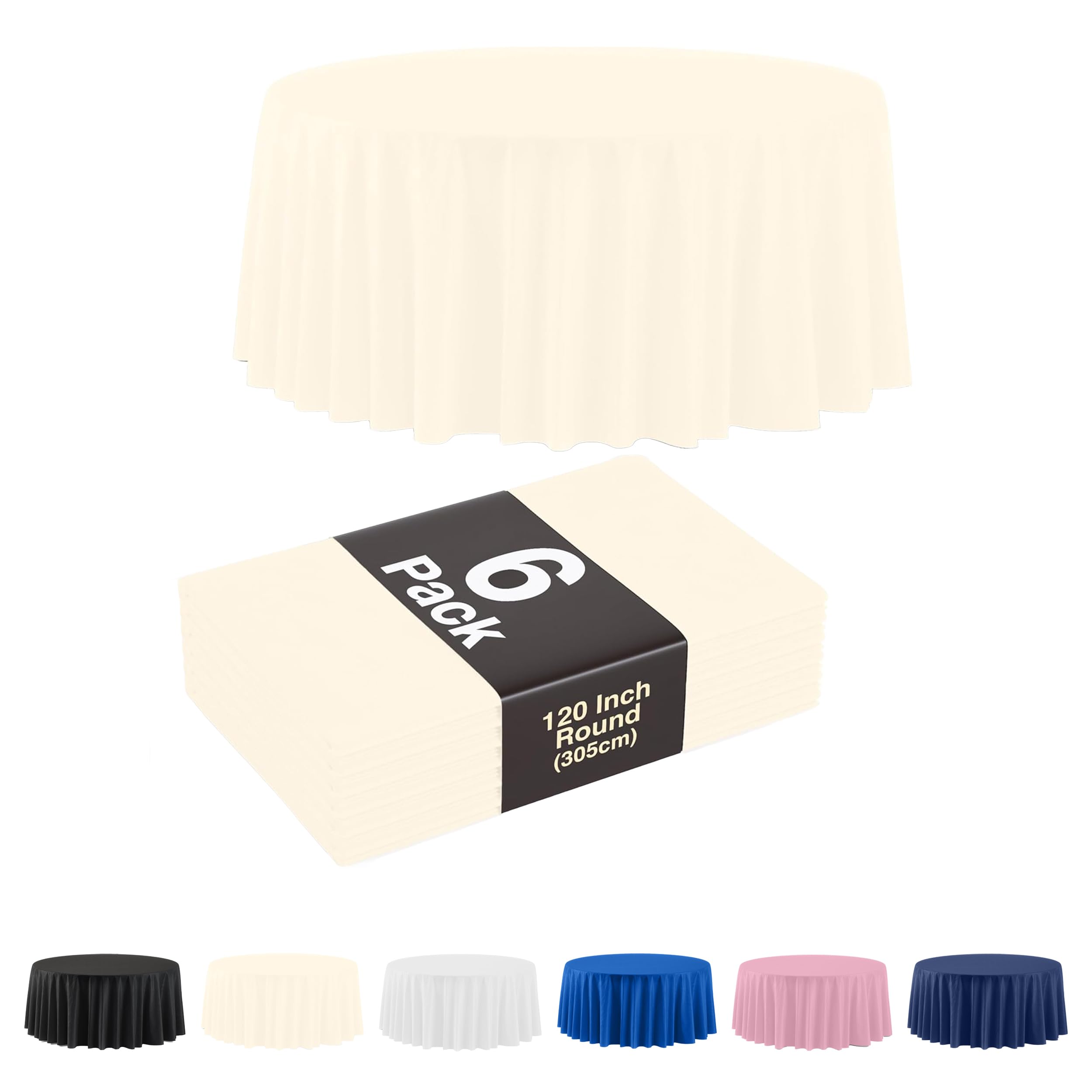 Exquisite 6 Pack Ivory Plastic Table Cloth - 120 Inch Round Tablecloth for Parties - Round Tablecloth - Table Cloths for Parties — image 1