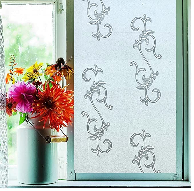 Image of SUNBIRD Window Film Privacy Colorful Window Sticker, Decorative Window Vinyl, Adhesive Home UV Blocking, Heat Insulation Static Cling for Bathroom Office (24 X 48 INCHES-2PCS, Flower Draco)