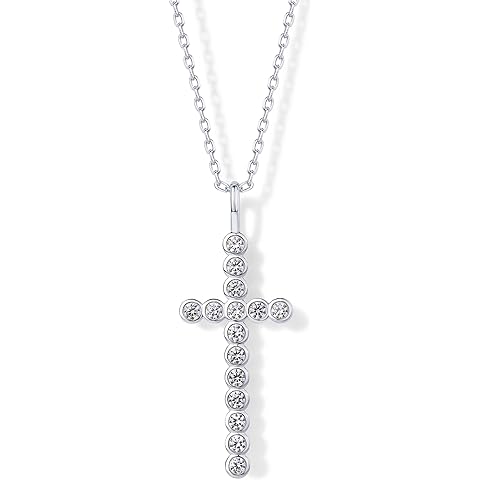 PAVOI 14K Gold Plated Cubic Zirconia Cross Pendant Necklaces for Women | Linear Bezel CZ Religious Cross Faith Pendant Necklace