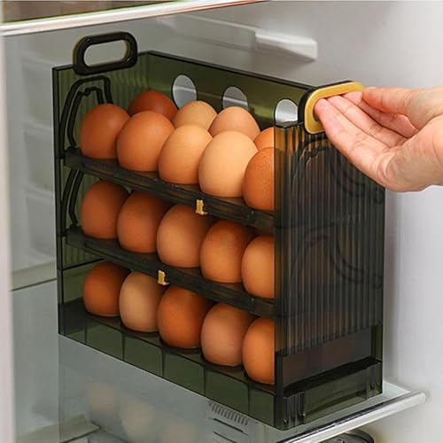 Miniatura 3 de JCAKES Contenedor de huevos para refrigerador, organizador de huevos para refrigerador, caja de huevos, caja de almacenamiento, puerta lateral del