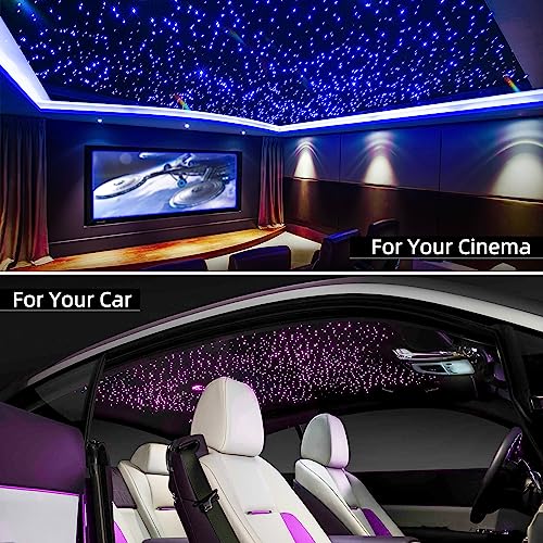Image of 32W Twinkle Starlight Headliner Kit, 800pcs*0.03in*9.8ft LED Fiber Optic Lights Kit, Star Ceiling Light+10 Crystals+Adapter+Car Use Plug for Car Roof /Home with APP /Remote /Music Mode