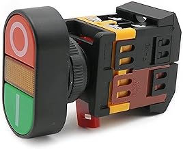 PQYSMVVG 22mm 25mm 220V AC ON/Off Start Stop 1 NO NC 2 Botones 22N Interruptor momentáneo de Doble Cabezal con lámpara LED Amarilla (Size : 24V)