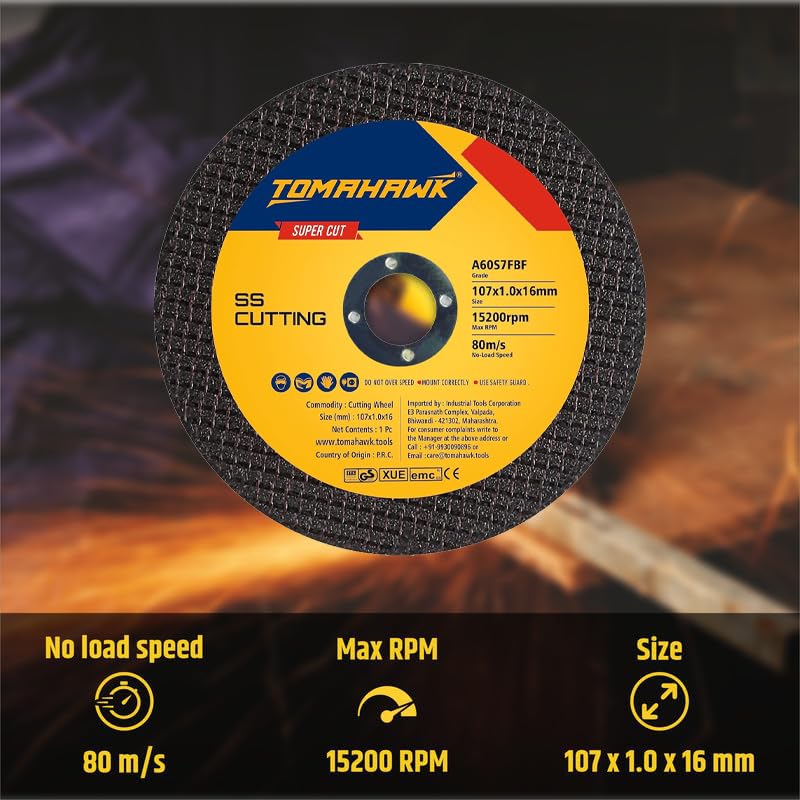 Image of TOMAHAWK4 Inch Cut Off Wheel Double Net - 107x1.0x16mm - For Metal & Stainless Steel - Compatible with 4 inch Angle Grinder - High Precision Cutting Disc - Black