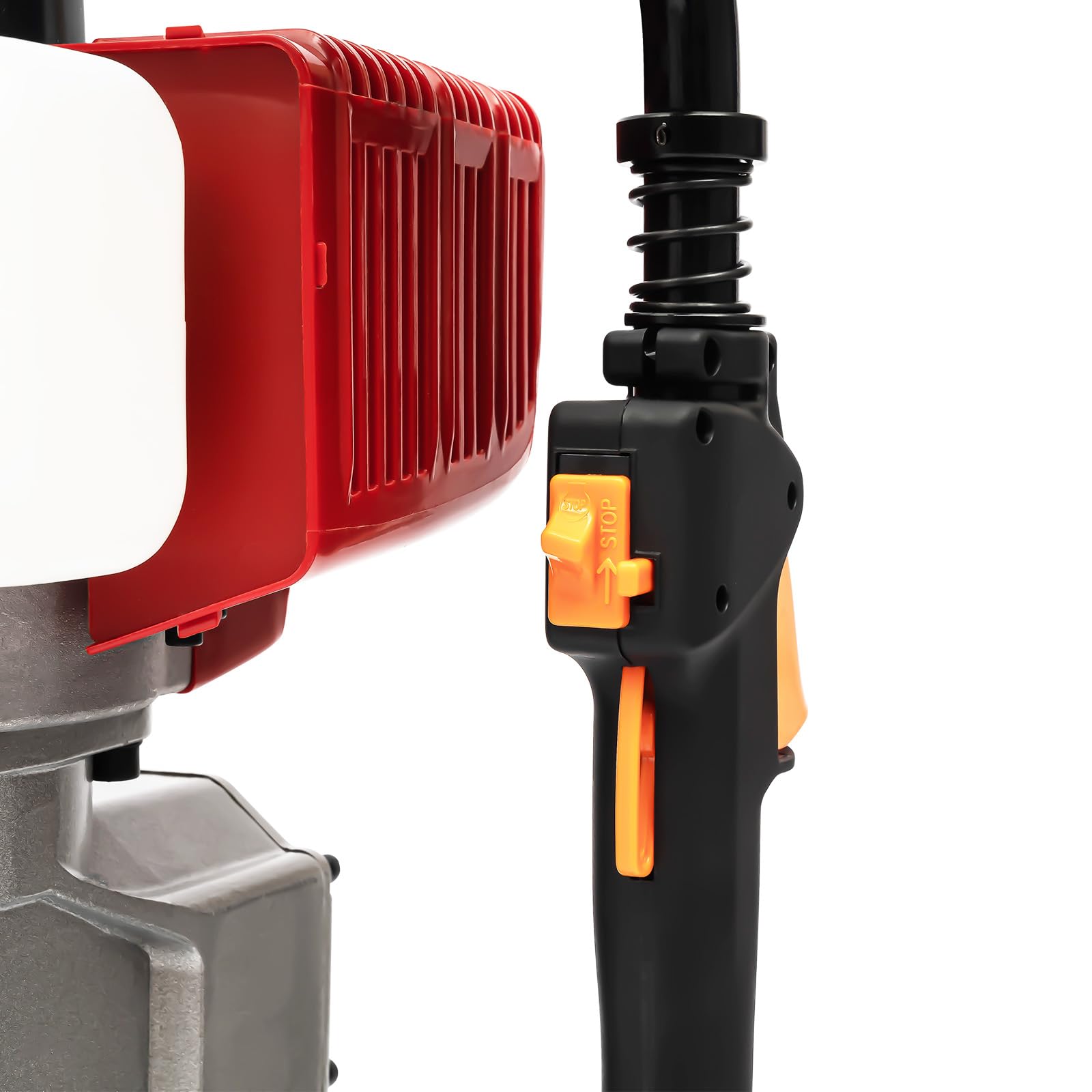 Motor de poste de gasolina de 2 tiempos, 52 cc, ligero de aluminio con cabezales de 55 – 70 mm y mango antideslizante para un accionamiento eficiente de tierra para horticultura, agricultura y examen