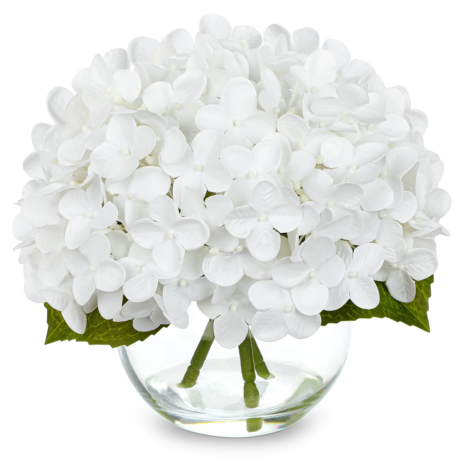 Fleurs artificielles d'hortensia blanc Briful en vase de verre 17,8 cm avec eau synthétique