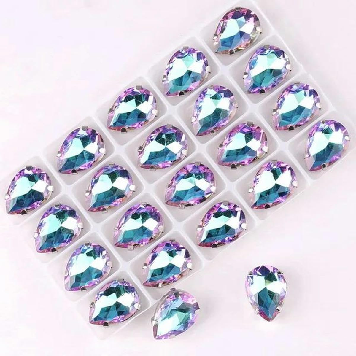 Luźne kryształki wodne AB RB ze szkła kryształowego do przyszywania na płasko, wielokolorowe, wiele rozmiarów(A13 Violet Rb,7x10mm 50pcs)