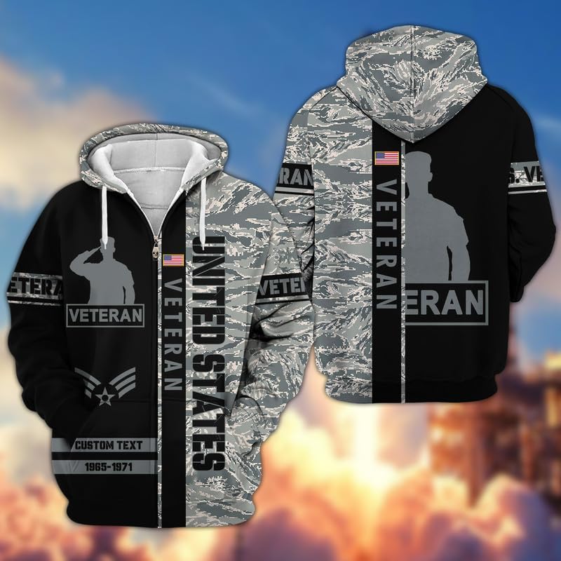 Personalized Veterans Day Hoodie - Men Military Hoodie, Patriotic Sweatshirts, Zip Hoodie For Vets, Veteran Day Gifts
