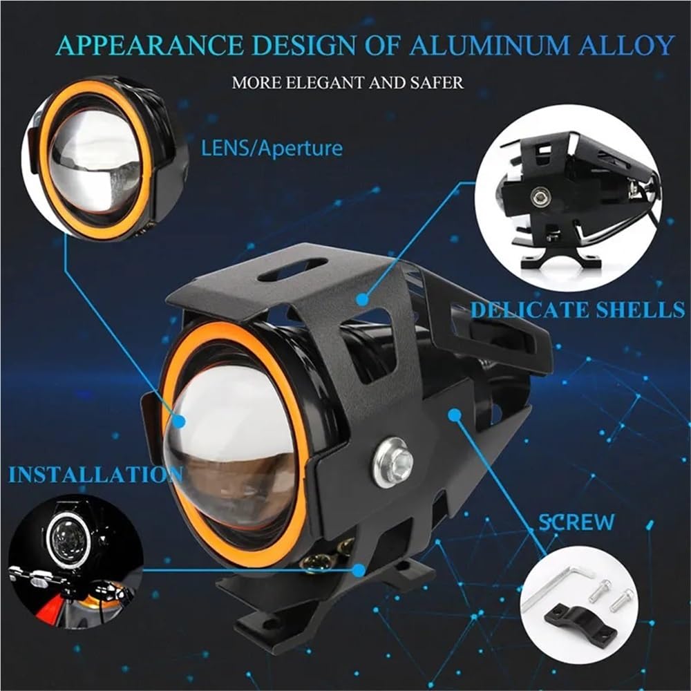 Fari Fendinebbia per moto Lente Luci di guida per scooter | Moto 2 pezzi Fari Angel Eye Faretto a LED Fendinebbia Fasci alti e bassi per moto Lente Luci di guida per scooter