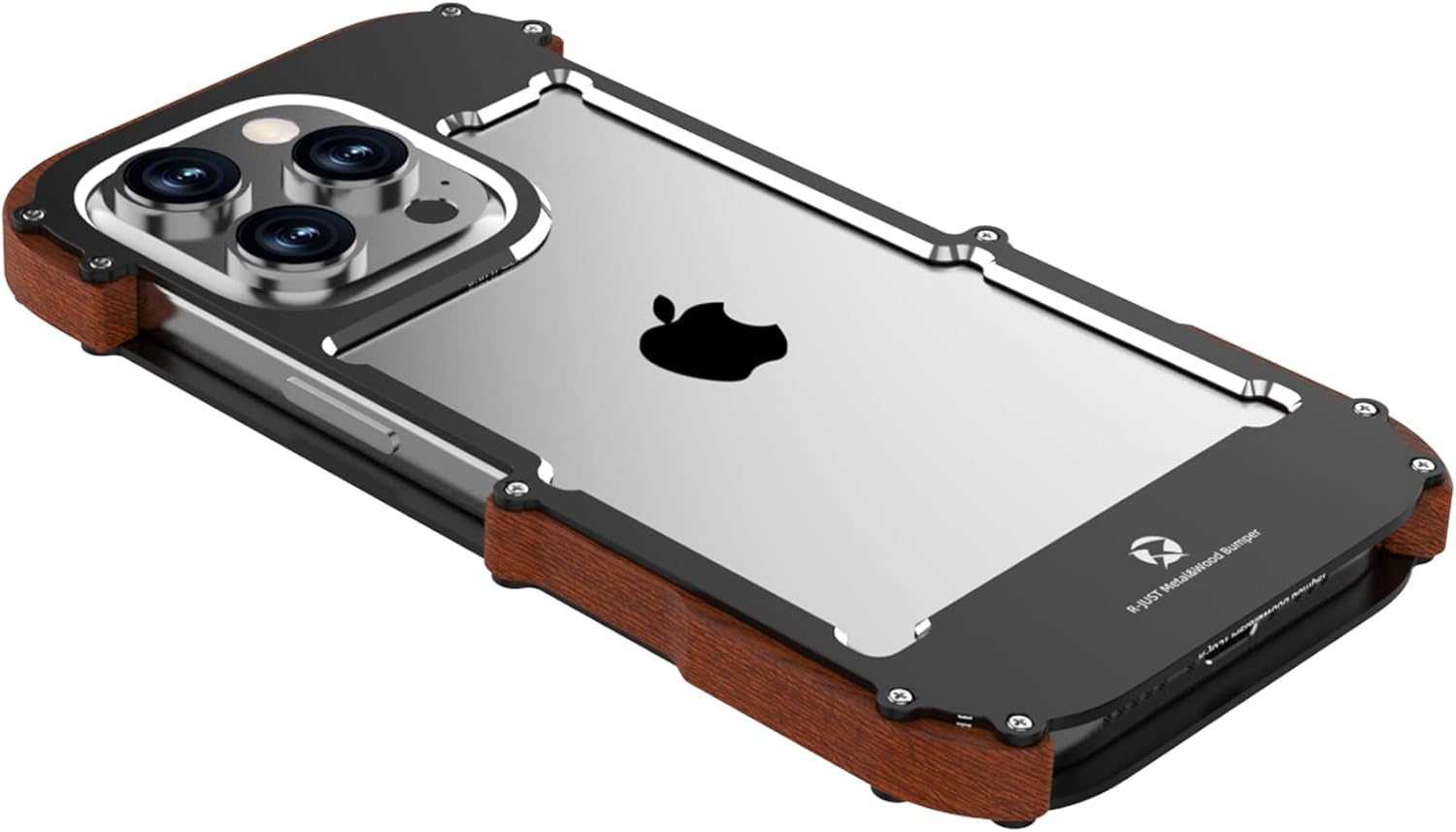 Case for iPhone 16/16 Plus/16 Pro/16 Pro Max, Premium Wood & Metal Bumper, Heat Dissipation Hollow Frame, Anti-Slip Grip