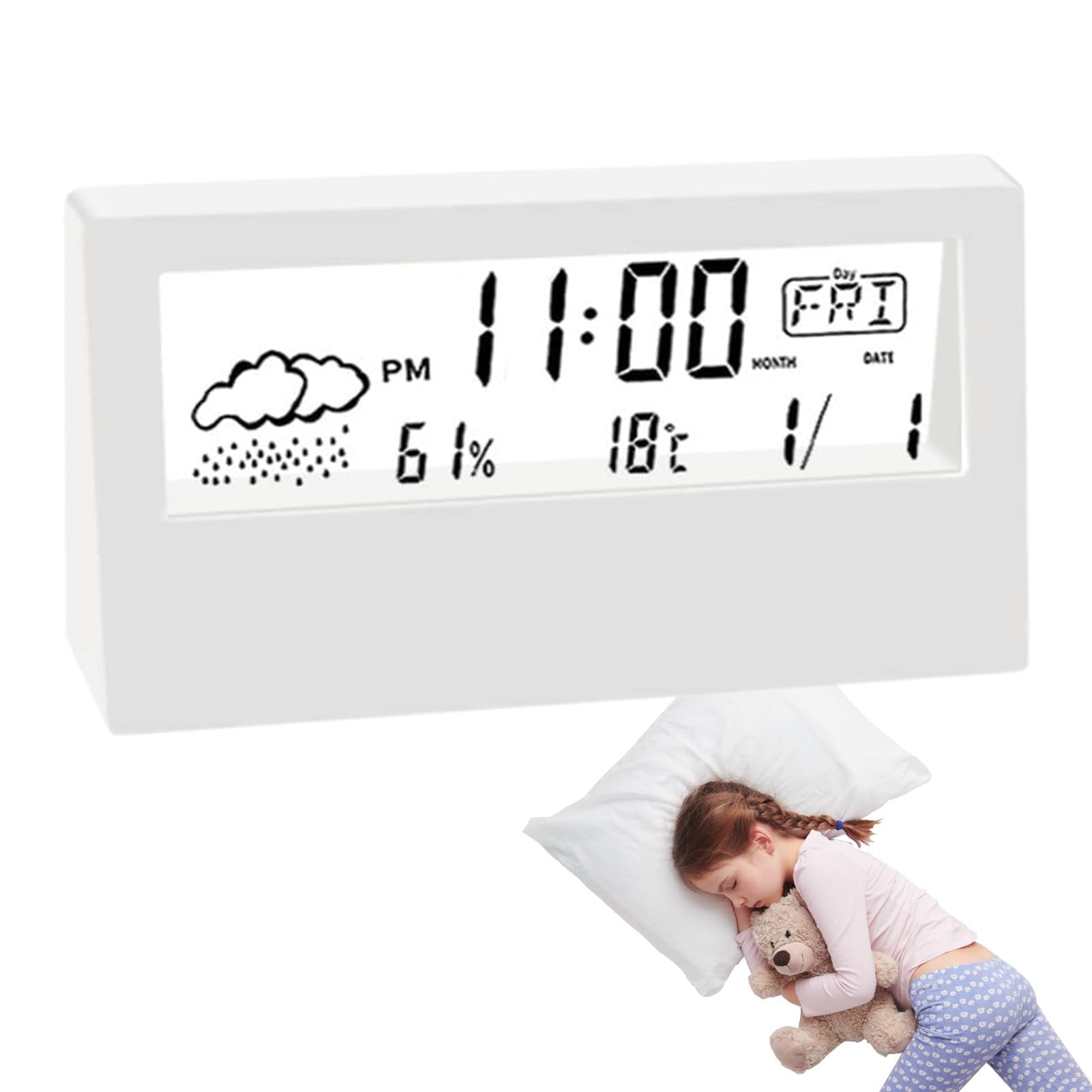 Generico Smartwatch con Termometro E Igrometro, Sveglia da Comodino | Calendario Multifunzione, Elemento Decorativo Per La Camera Da Letto, Orologio 12/24 Ore