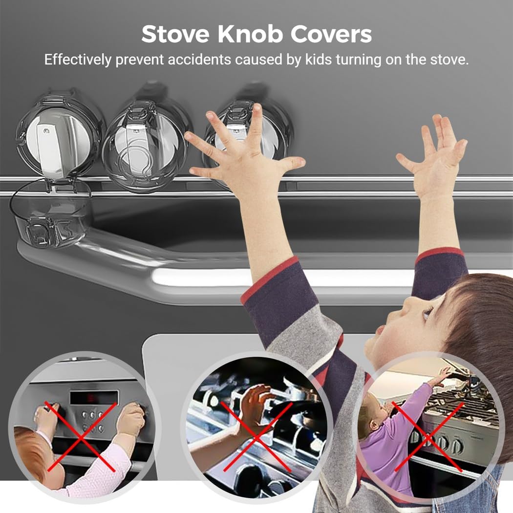 5-Piece Child-Safe Stove Knob Covers with Clear Design and Double-Lock Mechanism, Oven Safety Knob Protectors