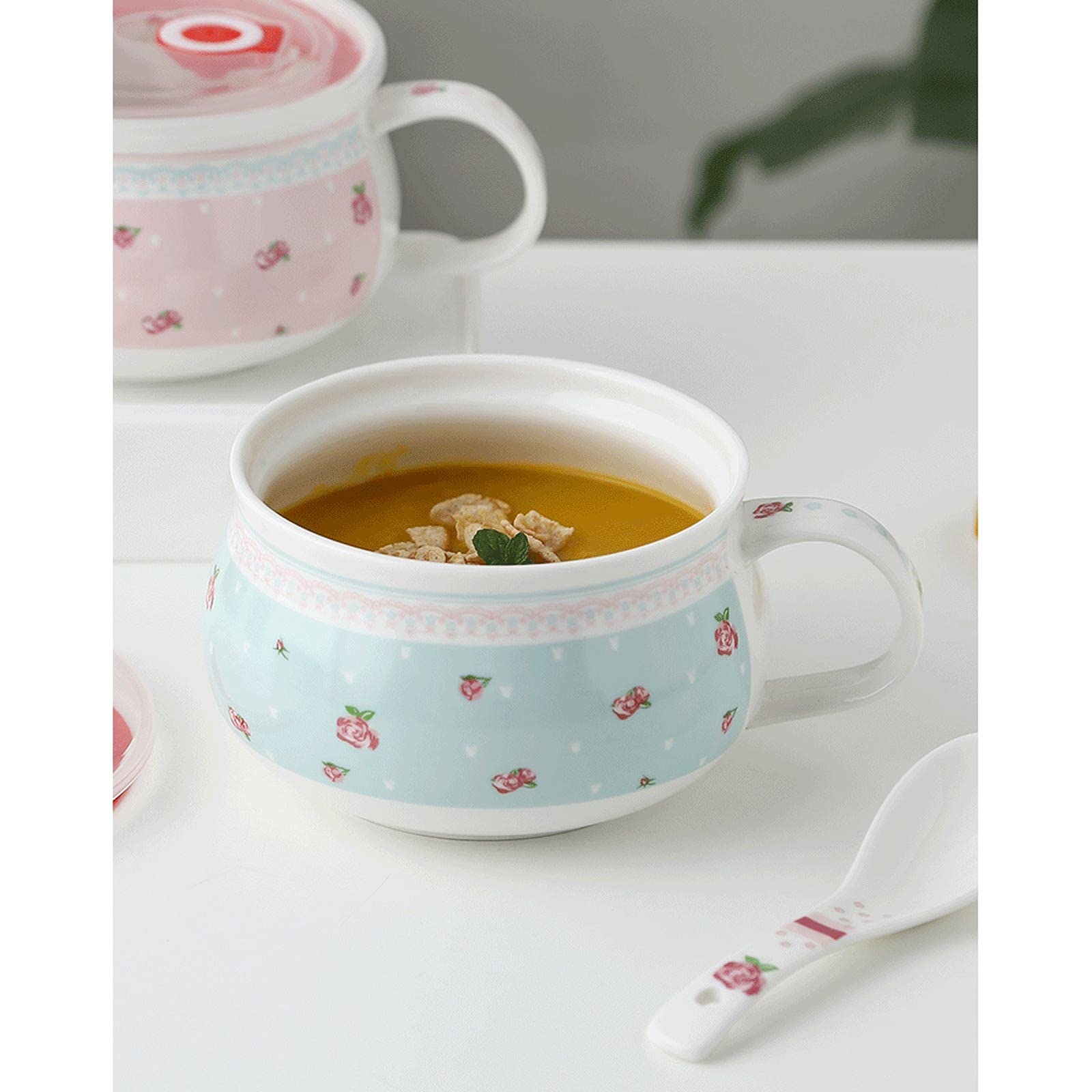 Suppenschalen Hohe Kapazitätssuppenschüsseln mit Griffen - Instant Nudelschale - für Tortilla-Suppe, Haferflocken, Getreide, Hühnerkuchen, Rindfleischeintopf, Chowder - Set von 4 Suppentassen