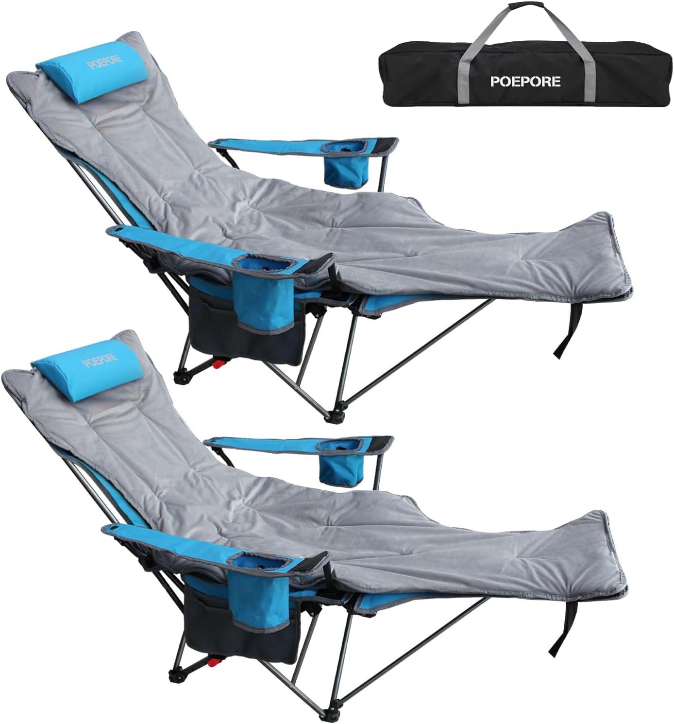 Reclining Camping Chair with Removable Footrest Lounge Chair with Headrest, Cotton Cushion, Portable Adjustable Folding Chairs for Adults