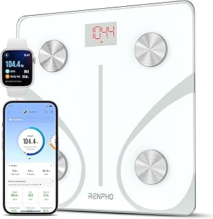 RENPHO Körperfettwaage Bluetooth Digital Personenwaagen Körperanalysewaage mit App Smart Waage für Körperfett, BMI, Muskelmasse, Protein, BMR, Weiß