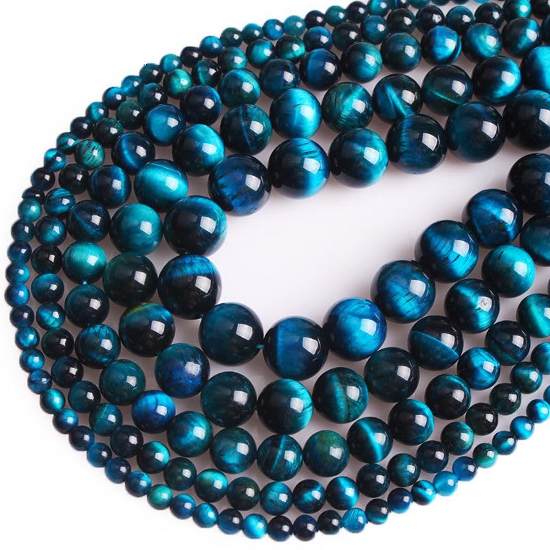 Cuentas de Piedra de Ojo de Tigre Natural de 4-18 mm, Cuentas Sueltas de Cristal Azul Redondo con Agujeros para Hacer Pulseras, Collares y Joyas