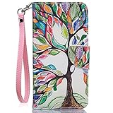 JanCalm iPhone 7 Plus Case, iPhone 8 Plus Wallet Case, [Wrist Strap][Kickstand][Card/Cash Slots] Pattern Premium PU Leather Case Flip Cover for iPhone 7/8 Plus (5.5 Inch) + Crystal Pen(Beautiful tree)
