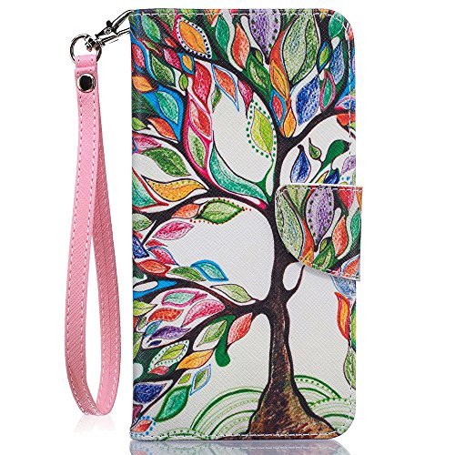 Compatible with iPhone 7 Plus Case,iPhone 8 Plus Wallet Case,JanCalm [Wrist Strap][Kickstand][Card/Cash Slots] Pattern Premium PU Leather Flip Cover for iPhone 7/8 Plus (5.5 Inch) (Tree)