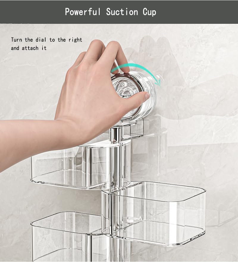 4-Layer Rotating Transparent Suction Cups Wall Mounted Organizer for Small Items,Bathroom Holder for Trinkets Hairpin Q-Tips mini beauty sponges (4-Tier-Clear, M)