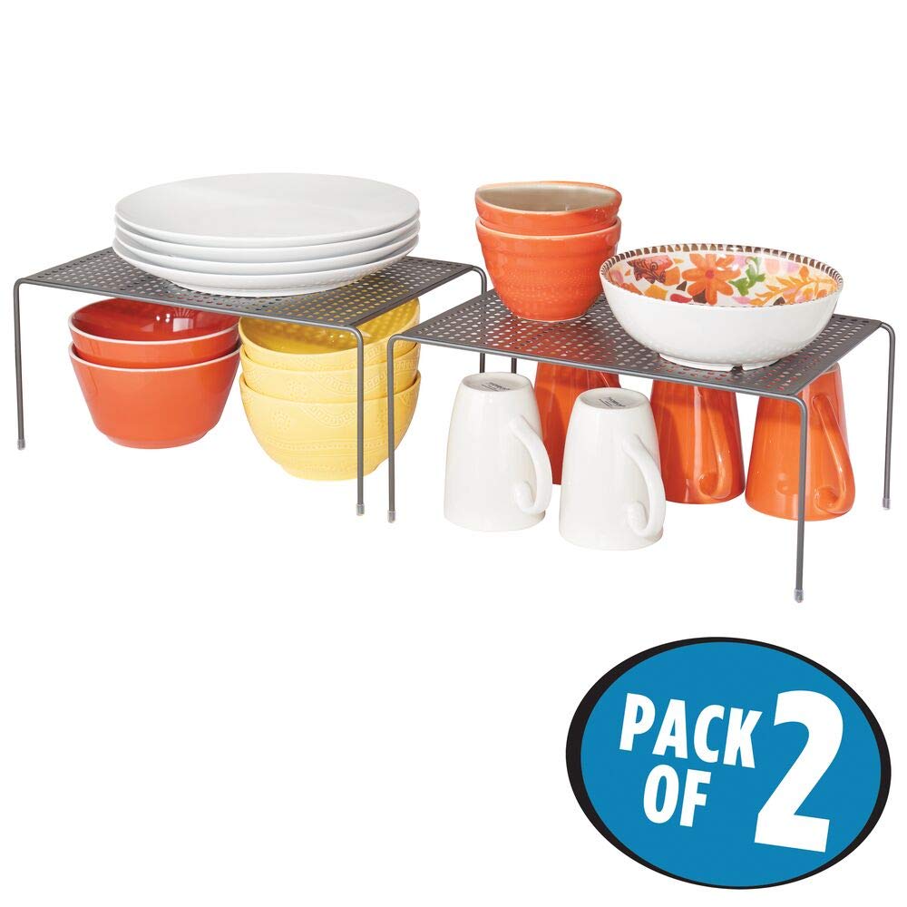 mDesign set de 2 étagère cuisine – rangement cuisine autoportant en métal – range vaisselle de cuisine pour tasses, assiettes, aliments, etc. – gris