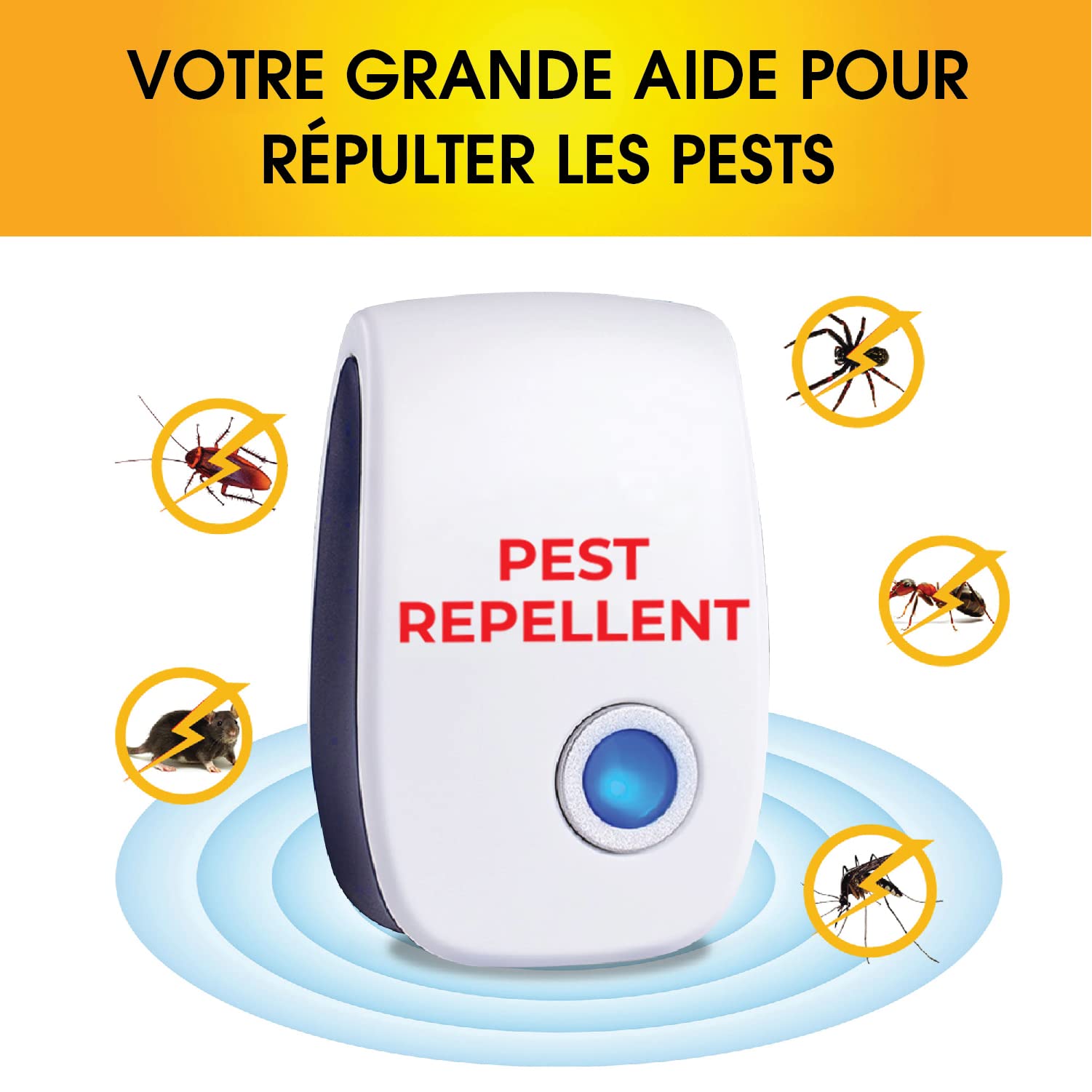 Lot de 6 Antiparasitaires Intérieur - Répulsif Ultrason - Répulsif à ultrasons pour Souris - Lutte antiparasitaire Efficace pour Les rongeurs, Les Souris, Les moustiques, Les Rats, Les araignées et