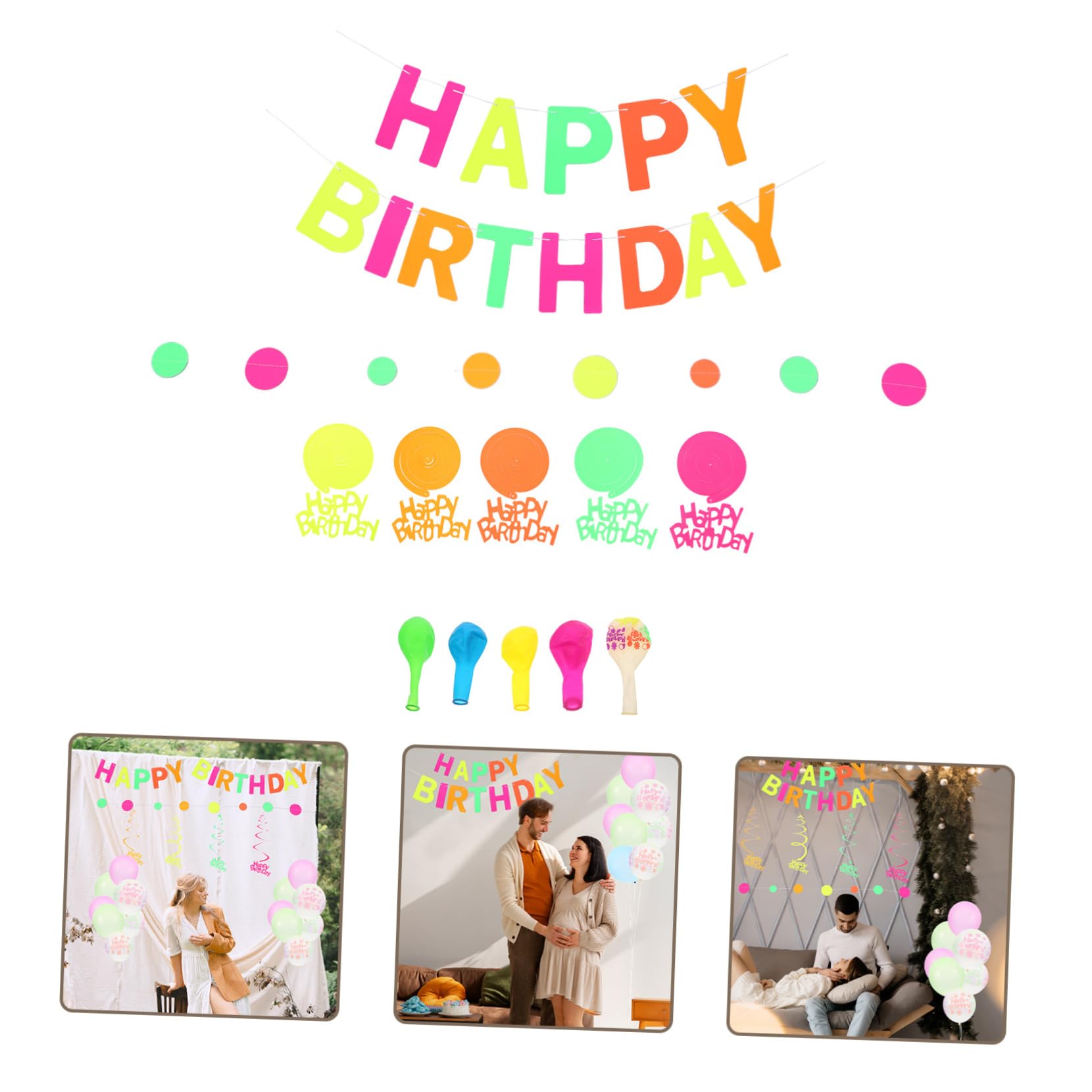 Kit de Globos de Cumpleaños con Brillo de Neón, 1 Juego Látex y Papel