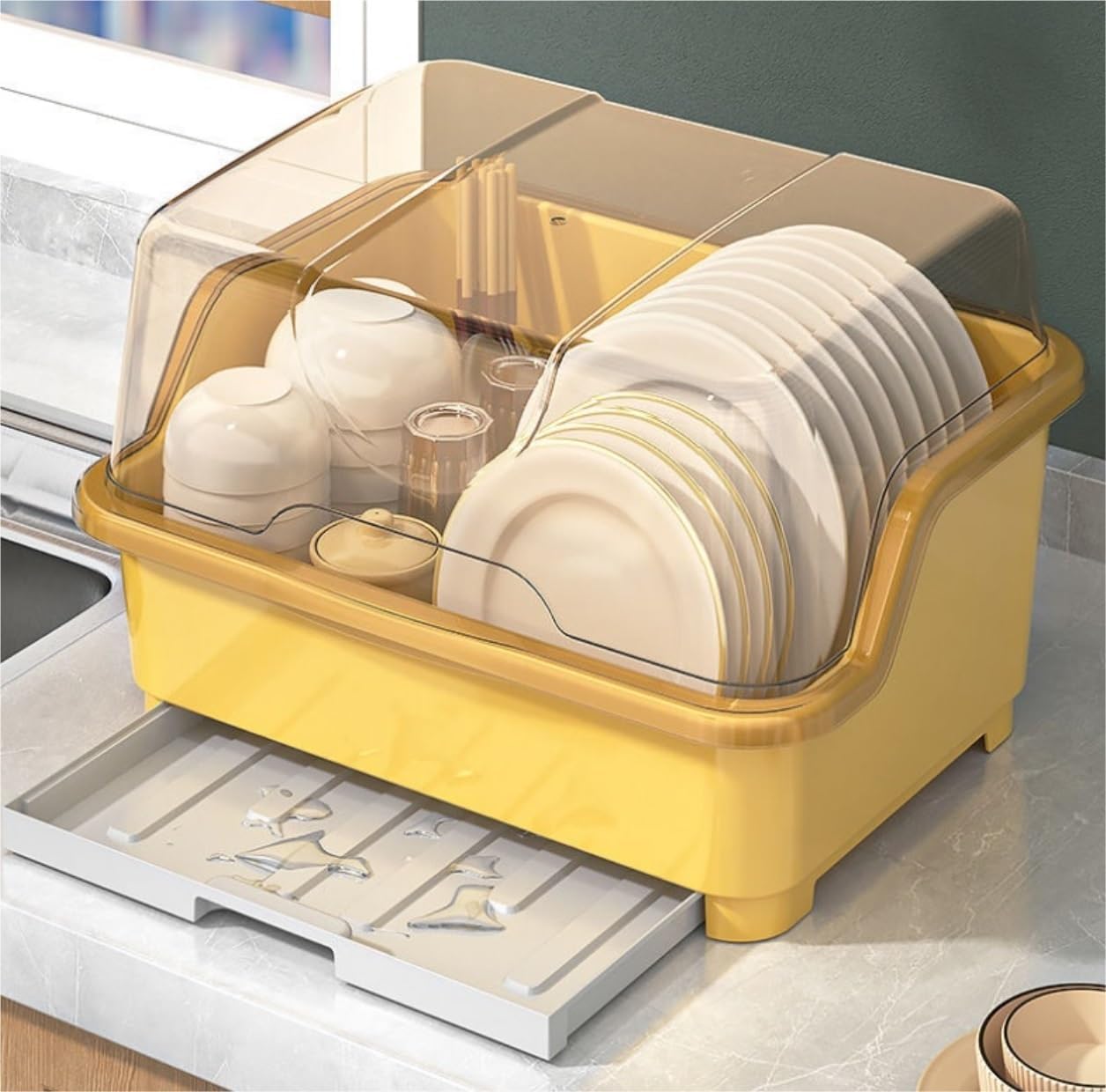 Dish Drying Rack Tableware Holder Kitchen Organizer Dish Drying Rack Tableware Storage Bowl Holder Drain Shelf Organizer Drying Rack Kitchen(Yellow,40 * 26 * 31cm)