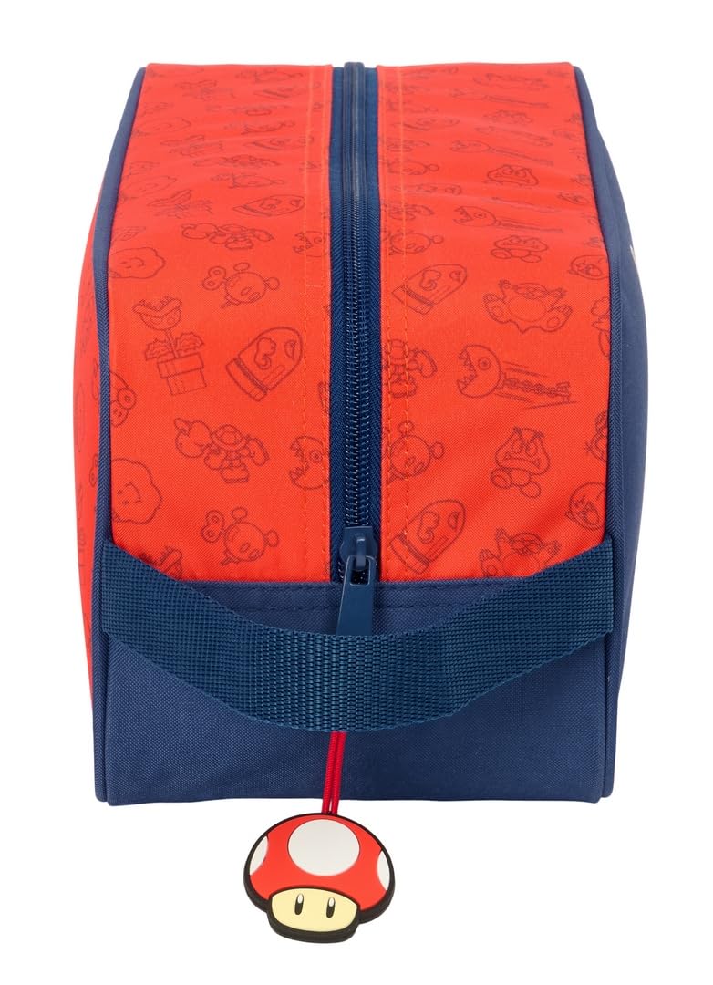 Super Mario Trick - Sac à Chaussures Moyen, Polyvalent, Sac à Chaussures, Sport, extrascolaire, Football, Confortable et Polyvalent, 29 x 14 x 15 cm, Bleu foncé/Rouge, M, Décontracté