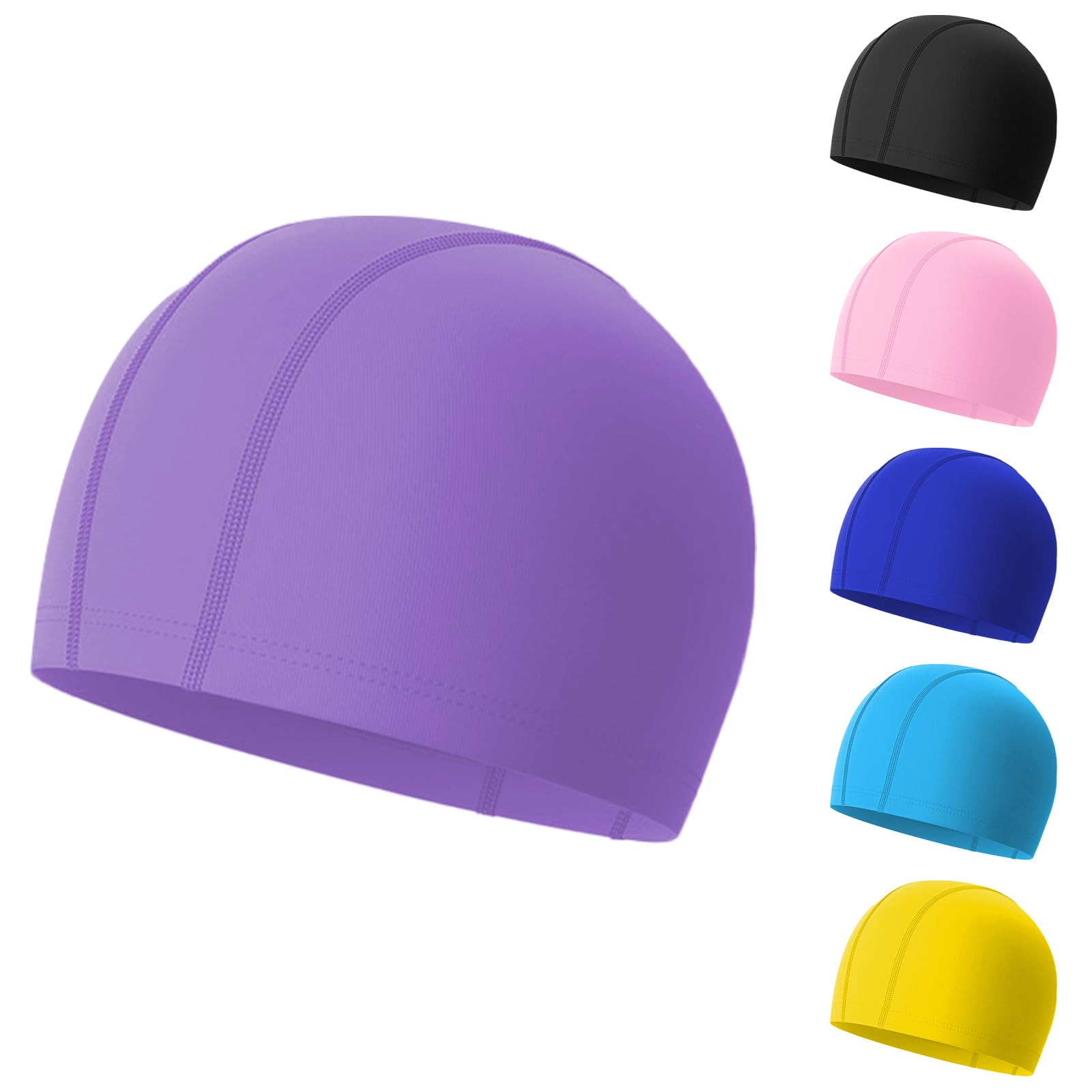 Nepfaivy Fabric Kids Swimming Cap - High Elastic and Durable Swimming Hat Kids, Comfortable Lightweight Boys and Girls Swimming Cap, Soft Breathable Swim Cap for Children Aged 4-10 (Purple)
