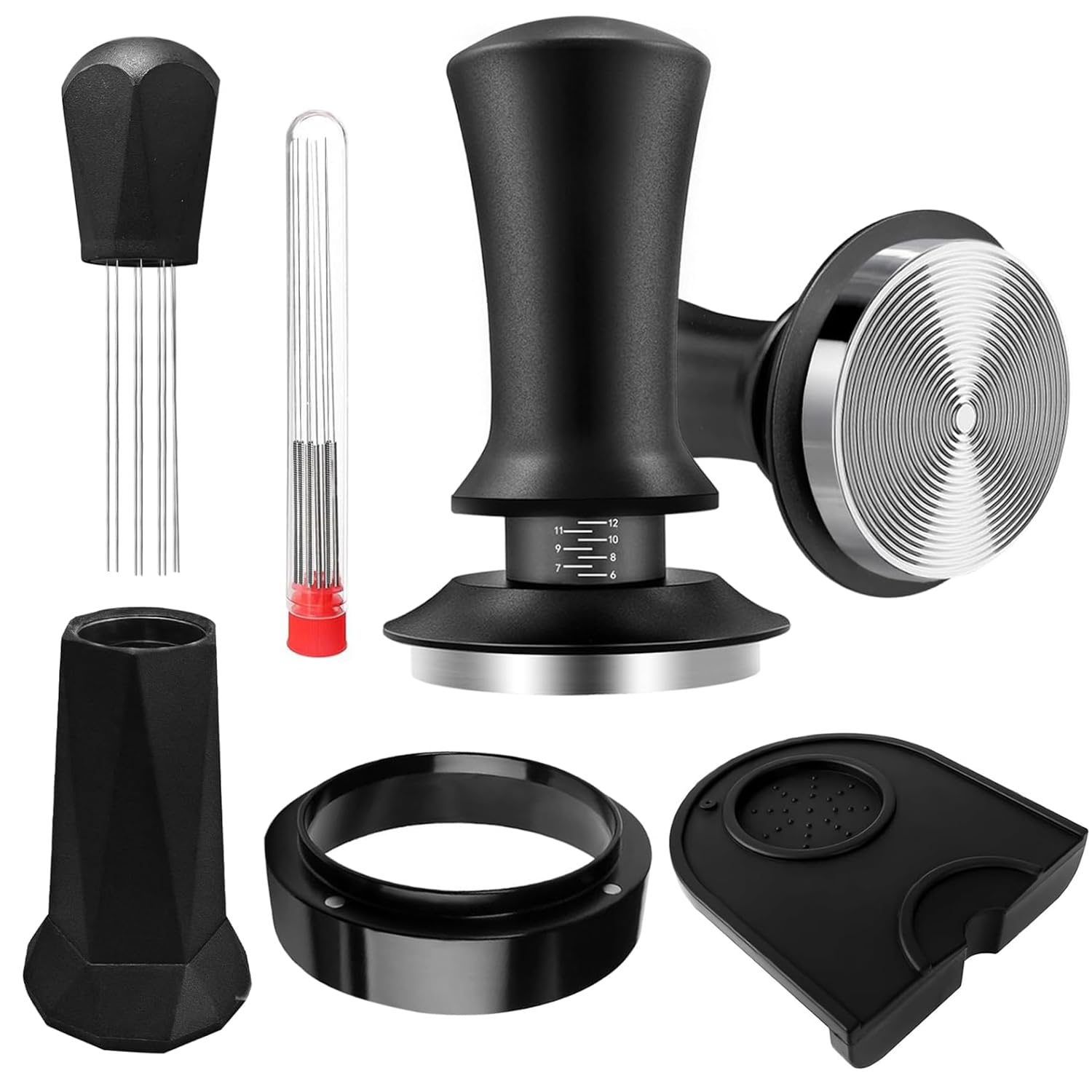 Angju Coffee Espresso Tamper Set, 51mm Espresso Tamper & WDT Tool, Espresso Dosing Funnel, Silicone Gel Coffee Tamper Mat, Espresso Accessories for Barista Bar Home Office