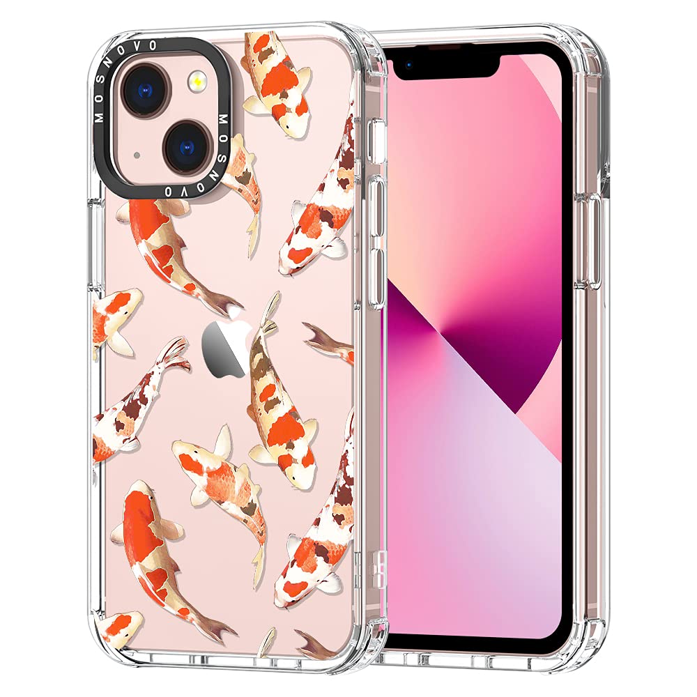 MOSNOVO Compatible with iPhone 13 Mini Case, Koi Fish Print for Girl Women Men [ Buffertech Shockproof ] Transparent TPU Bumper Clear Phone Case Cover Designed for iPhone 13 Mini 5.4 Inch