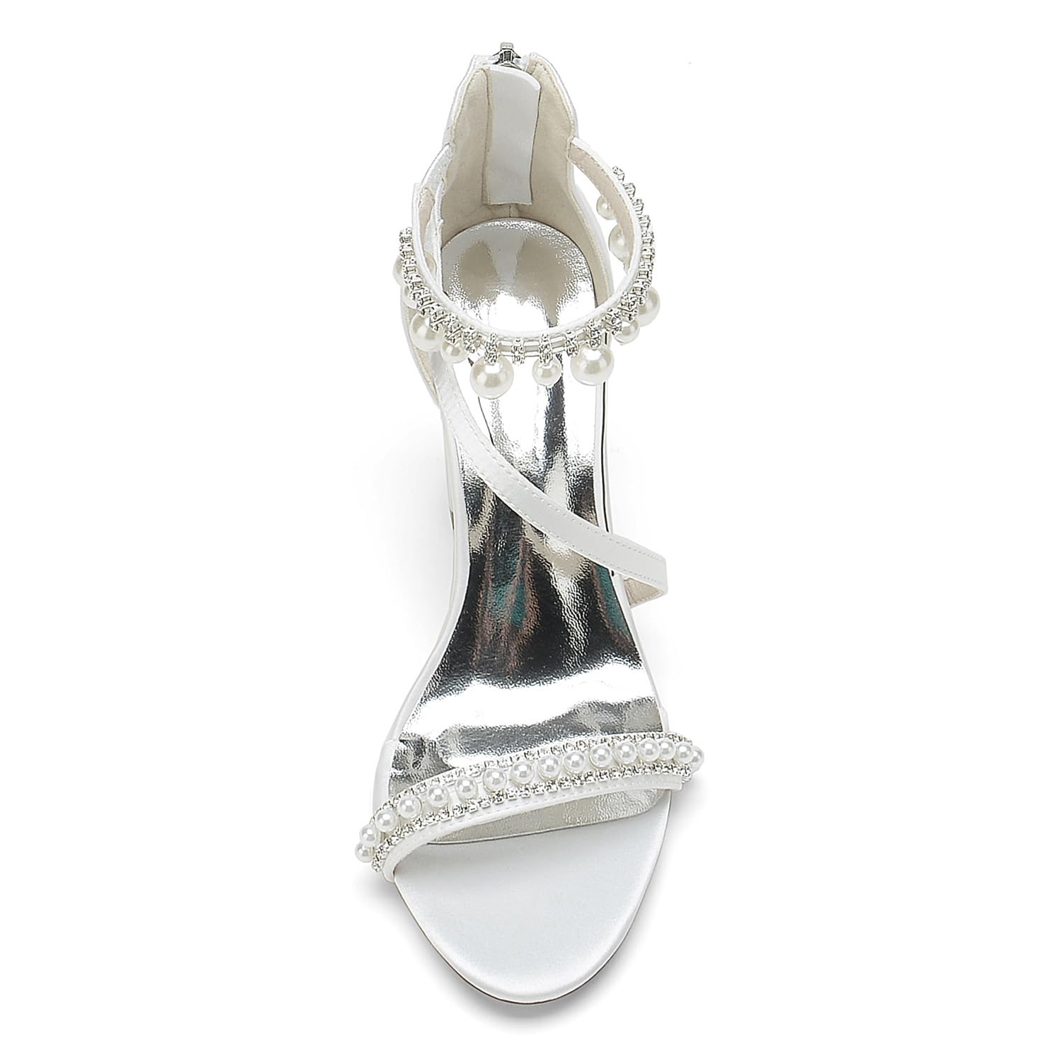 Sandalias de Boda de tacón Bloque Blanco de satén para Mujer