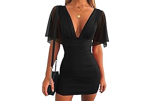 Women'S Sexy Deep V Neck Bodycon Mini Cocktail Party Dresses