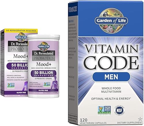 Garden of Life Probióticos formulados por Dr. Mood+ Acidophilus Suplemento probiótico y multivitamínico de alimentos integrales de código de