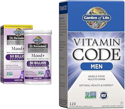 Garden of Life Dr. Formulated Probiotics Mood+ Acidophilus Probiotic Supplement & Vitamin Code Whole Food Multivitamin for Men, Fruit & Veggie Blend