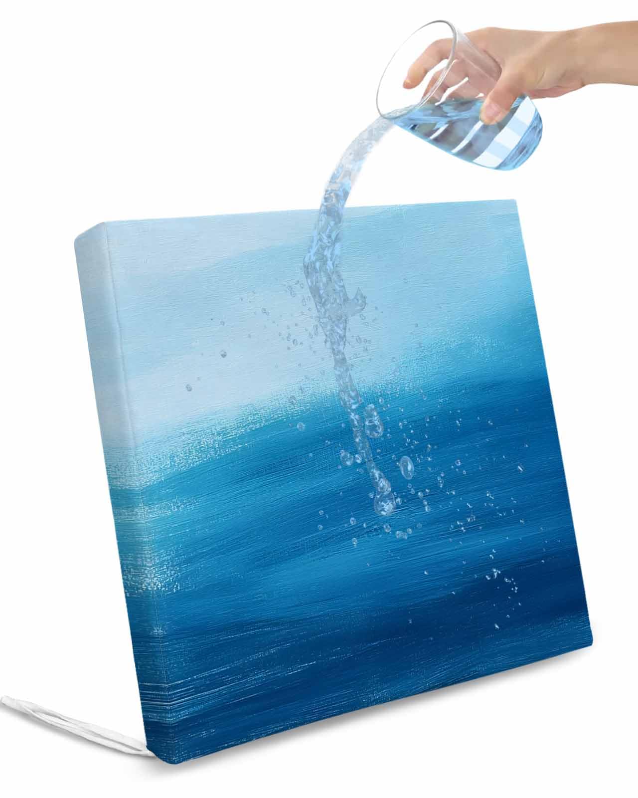 2 Pack Blue Oil Painting Coastal Waterproof Cushion Covers with Ties, Outdoor Patio Chaise Lounge Chair Seat Cushion Slip Covers Replacement(Only Cover) Abstract Art Wave Ocean 20