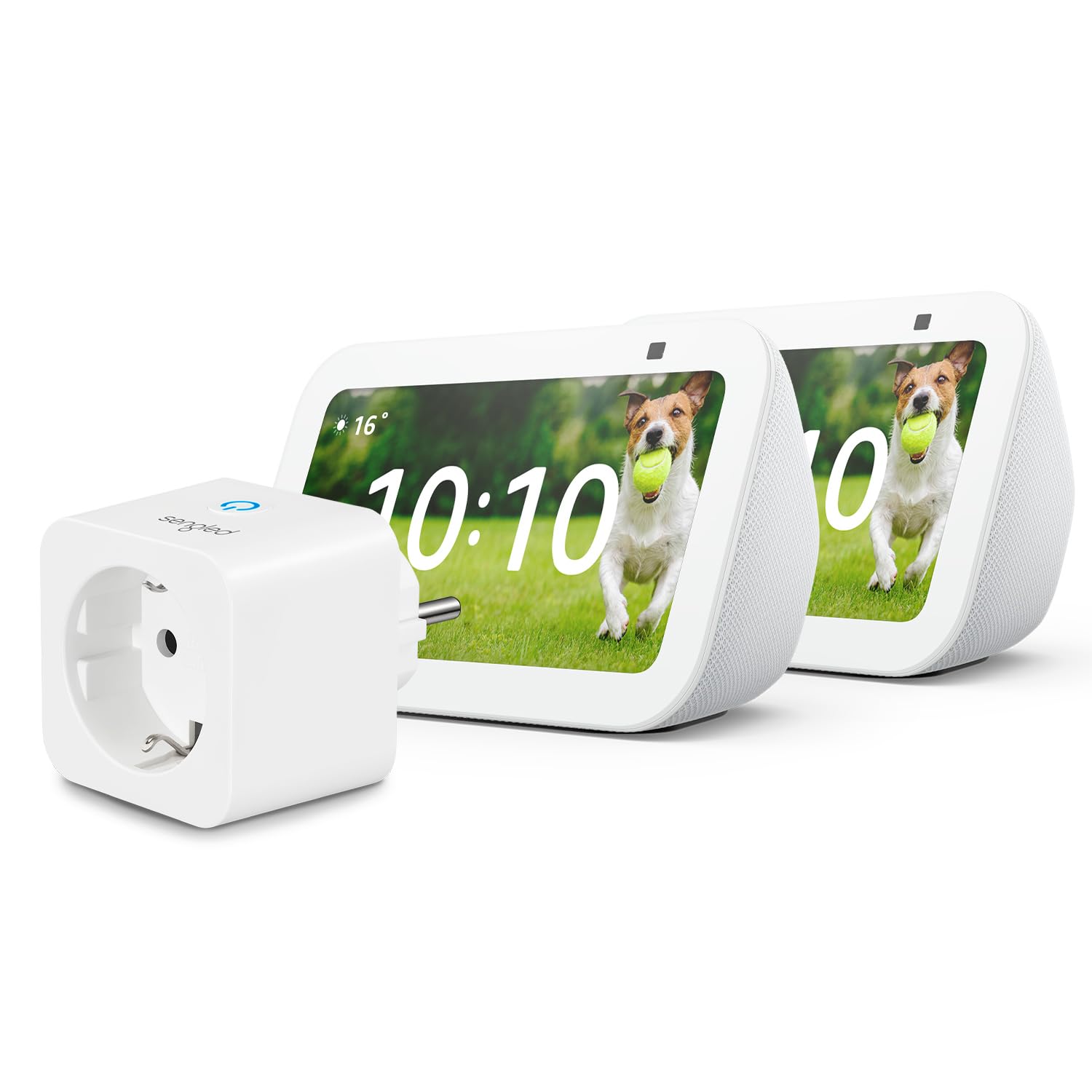 Echo Show 5 (3.ª generación) | Blanco, pack de 2 + Sengled Smart Plug, compatible con Alexa - Kit de inicio de Hogar digital