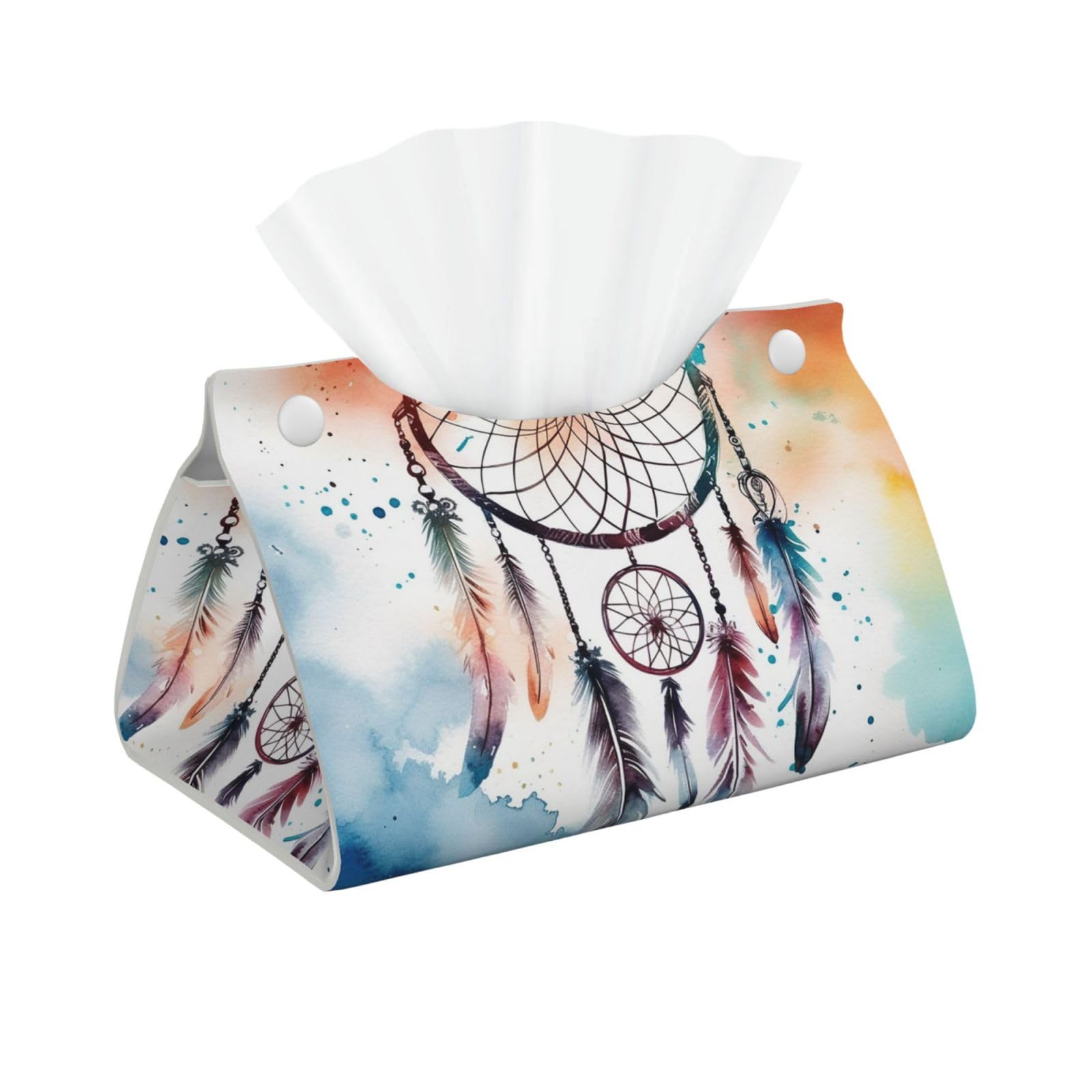 Pu Leather Tissue Box Cover, Watercolor Dream Catcher Rectangle Tissue Case Covers Decorative Tissue Box Holder Waterproof Tissue Holder Organizer for Bathroom Home Office
