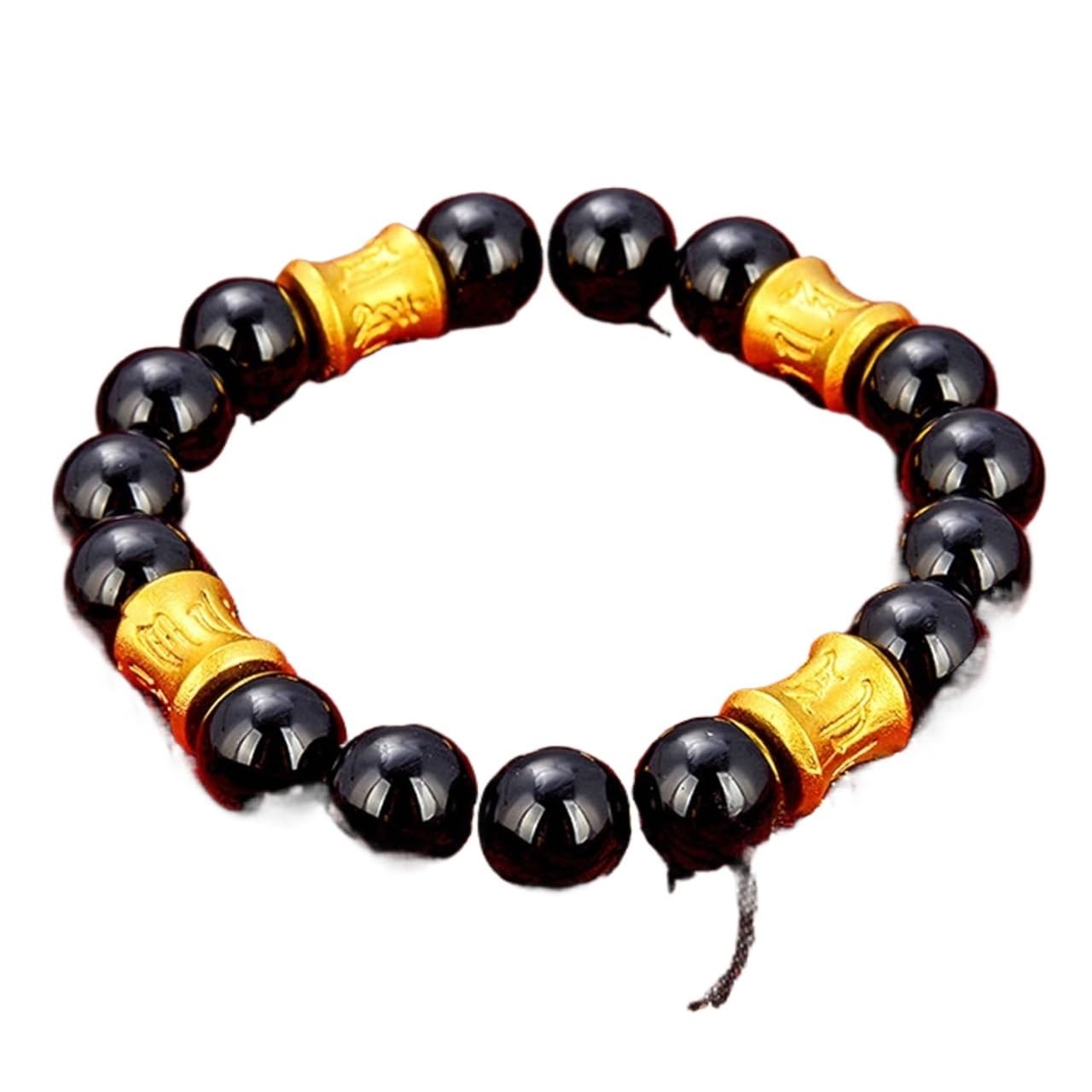 Nzpost A Triple Protection Bracelet, Piyao Bucket Beads Bracelet Wealth Six Words Natural Black Obsidian Ge