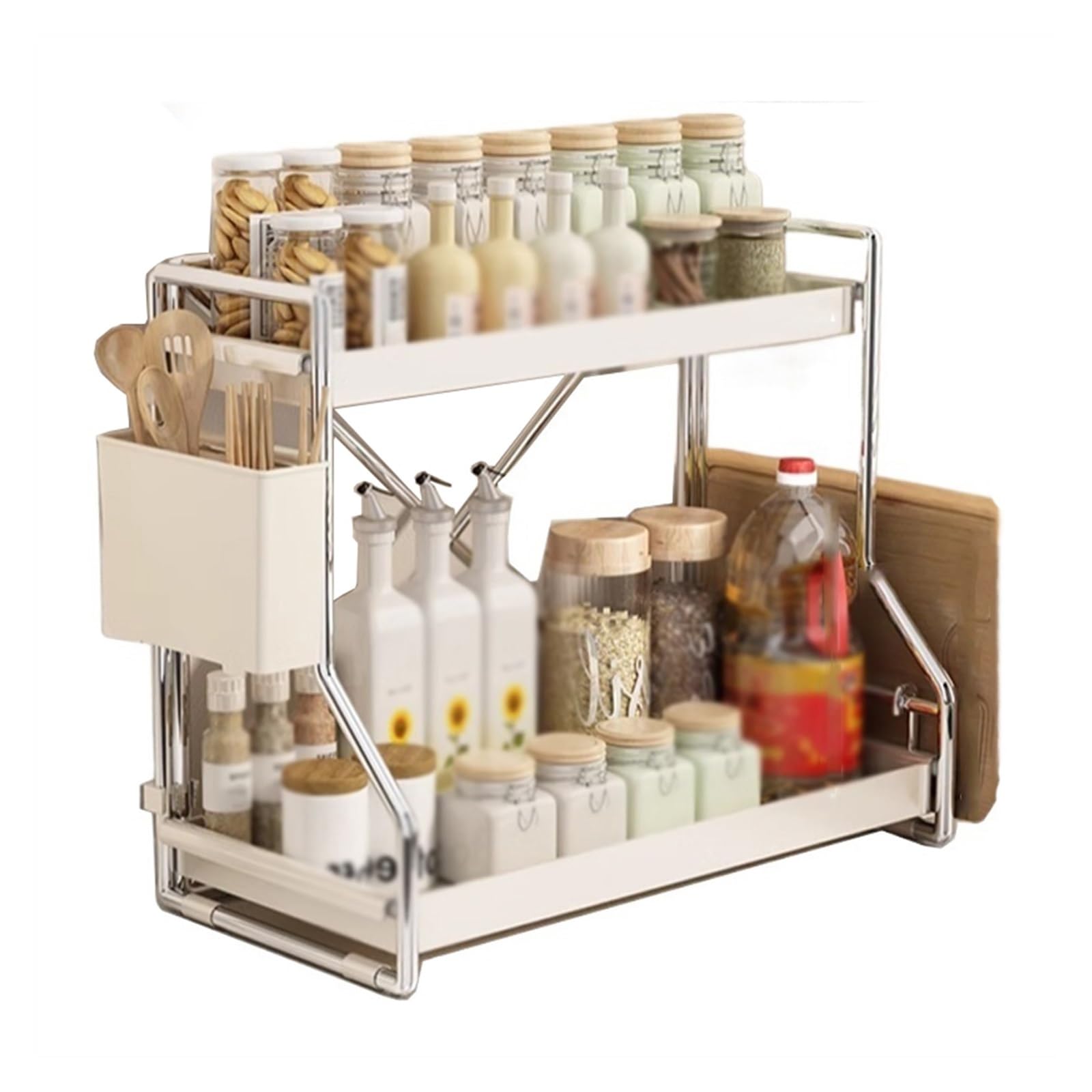 shangguanyun456 Spice Rack Spice Rack Standing 2 Tier Jars Kitchen Multi-function Seasoning Shelf for Countertop Storage