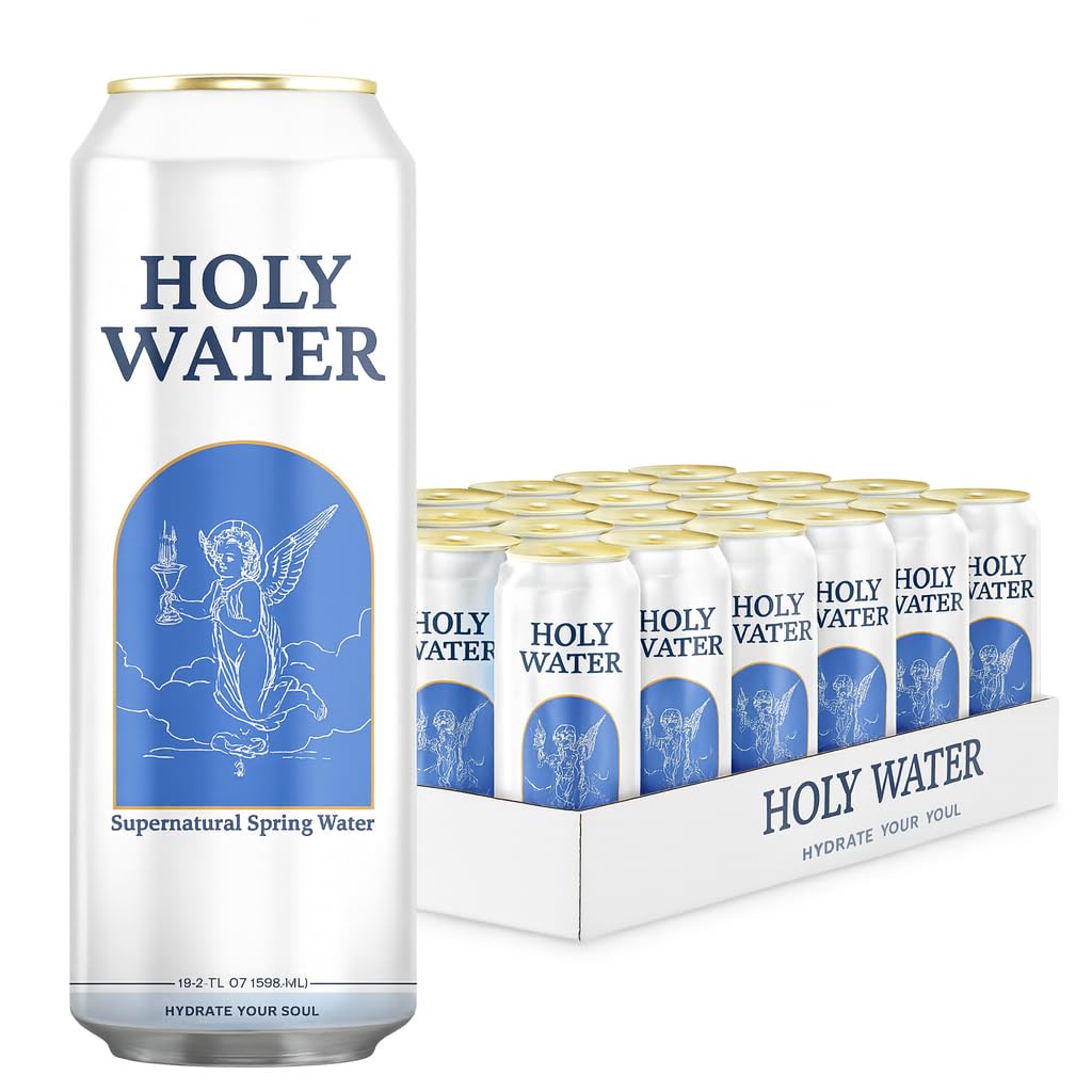 Holy Water Supernatural Spring Water 24-Pack, 19.2 oz Large Slim Cans - Prayer Blessed Hydration, 100% Natural, Infinitely Recyclable Aluminum.